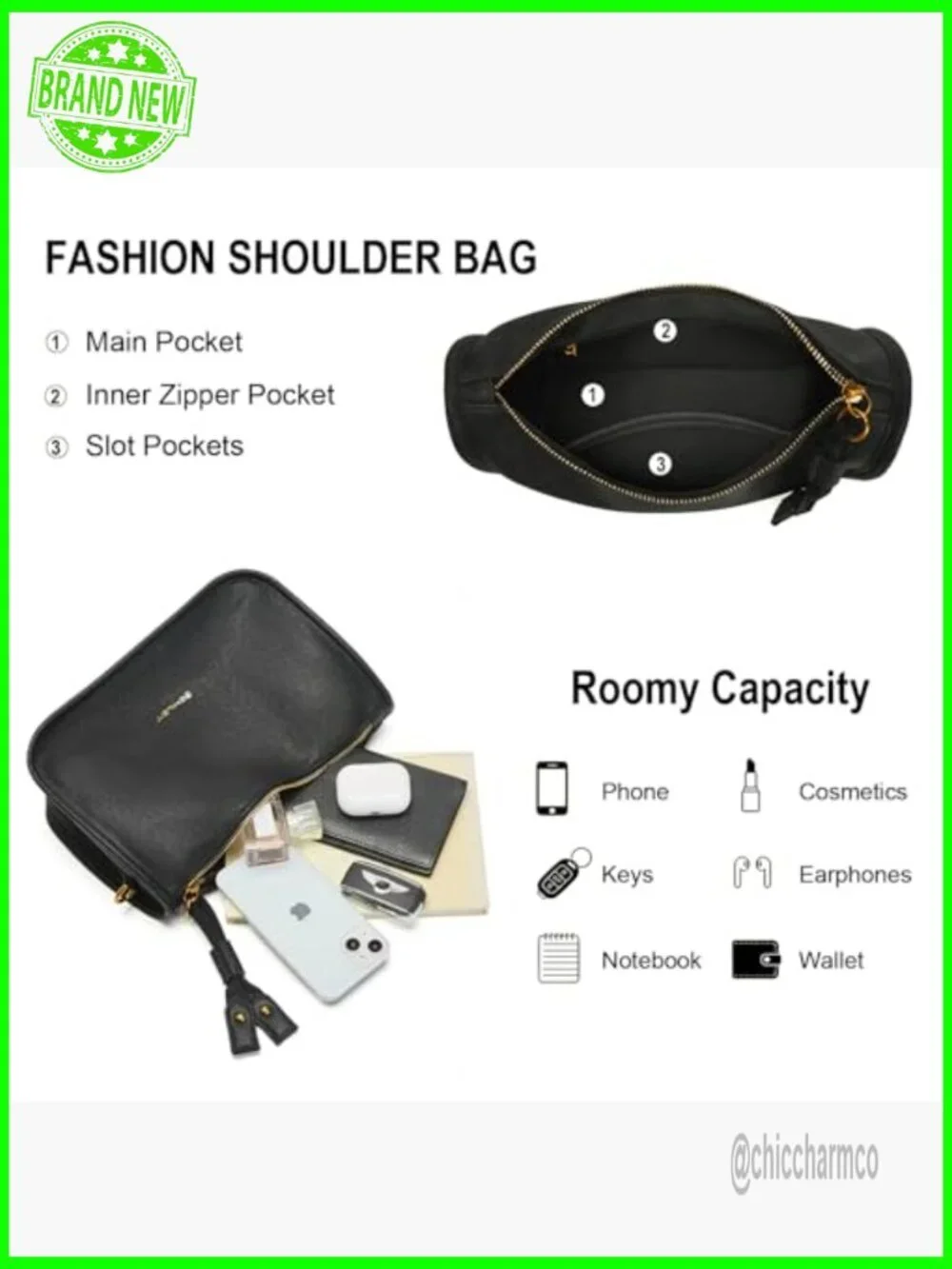 PU Leather Hobo Bag with Removable Straps, 11x7x4.5 Inches, Crossbody Clutch